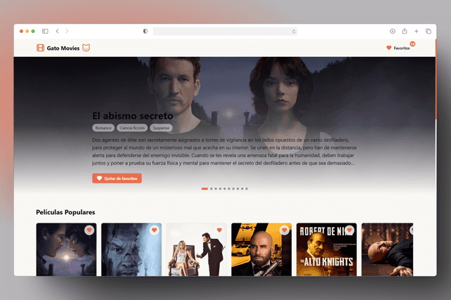 Captura de pantalla del proyecto Gato Movies