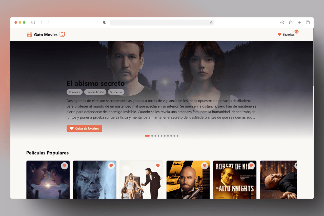 Captura de pantalla del proyecto Gato Movies