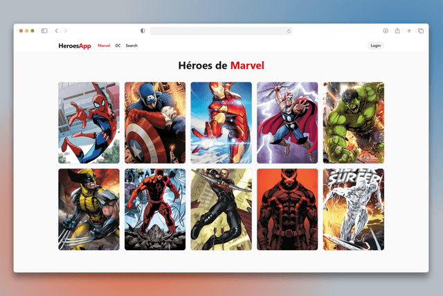 Captura de pantalla del proyecto Heroes App