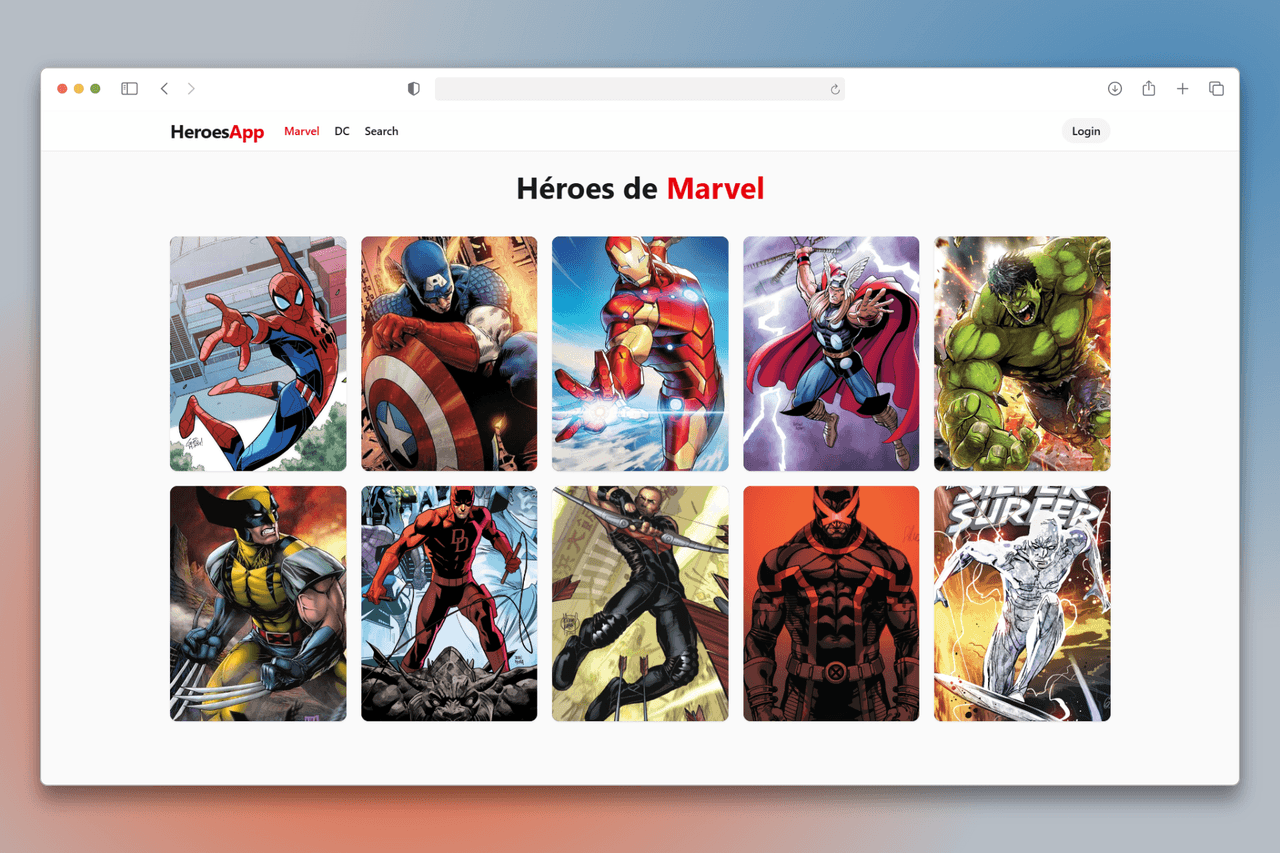Captura de pantalla del proyecto Heroes App