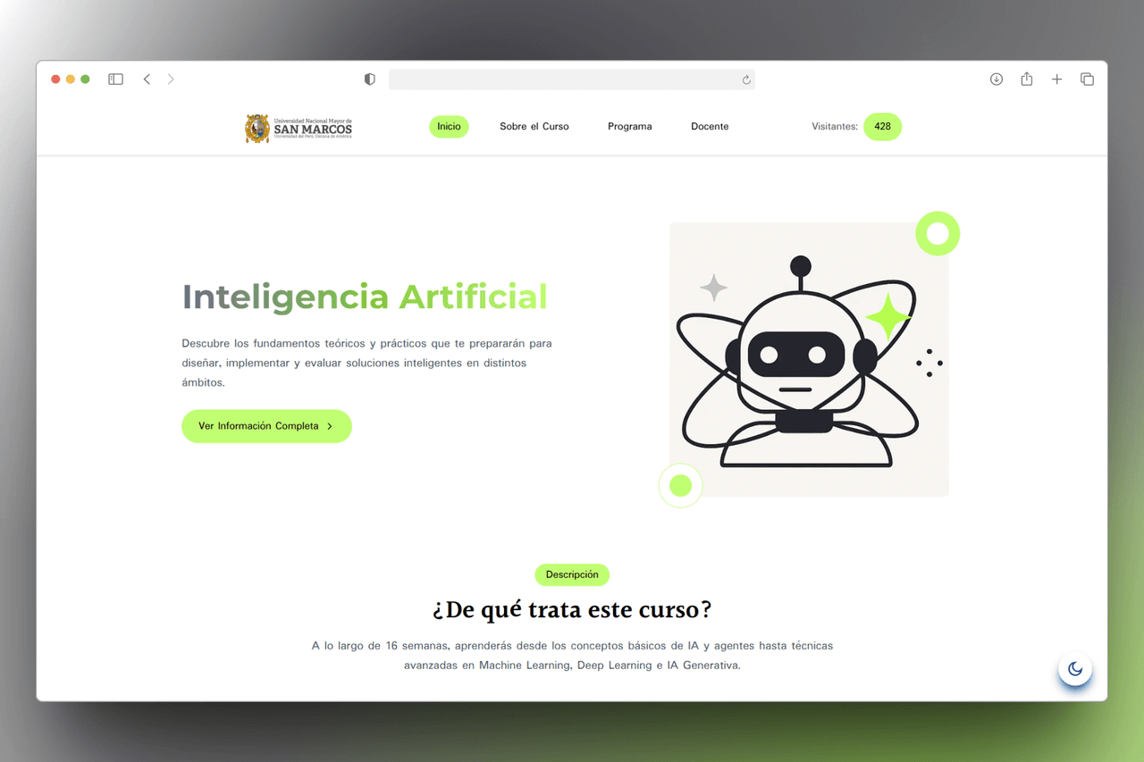 Captura de pantalla del proyecto UNMSM IA - Landing Page