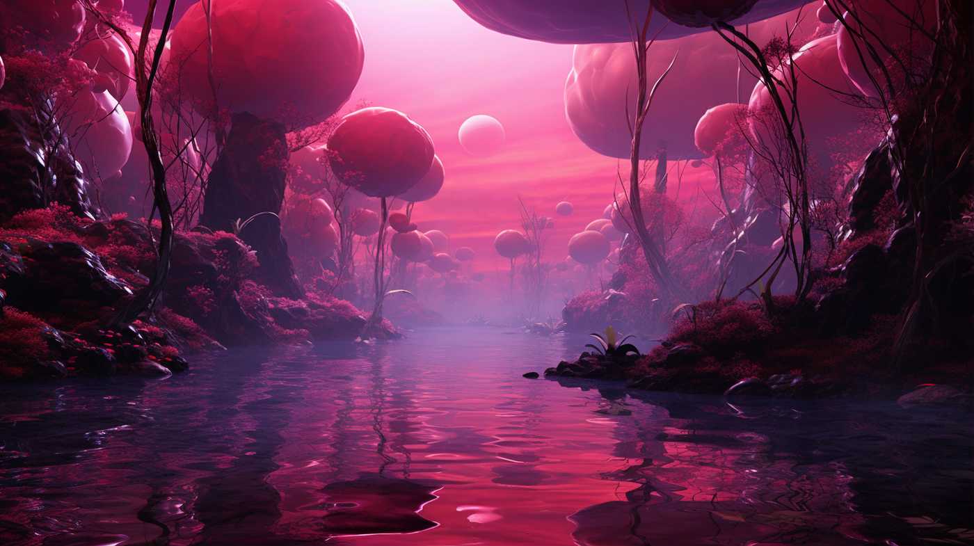 Paisaje de fantasía en magenta